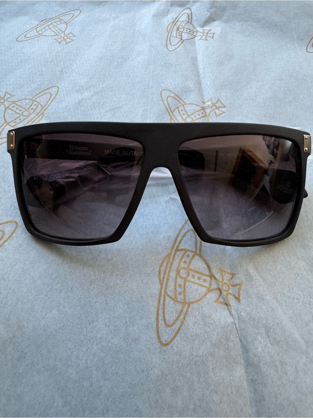 Vivienne Westwood Matte Black Sunglasses with Gold Orb Accent